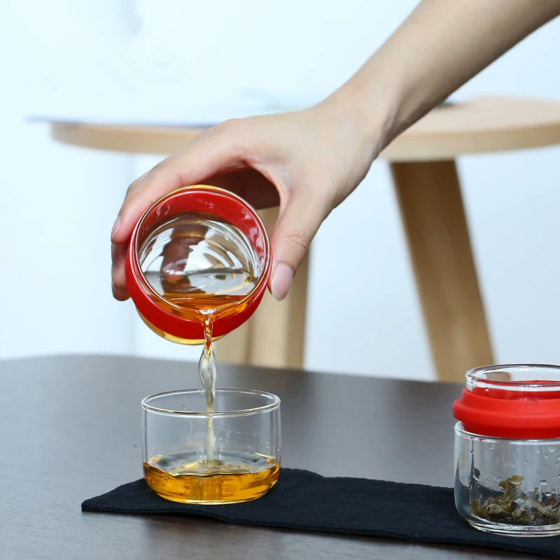 glass tea set travelling office cup with infuser portable bag lead free Borosilicate glass pitcher tea cups heat insulation