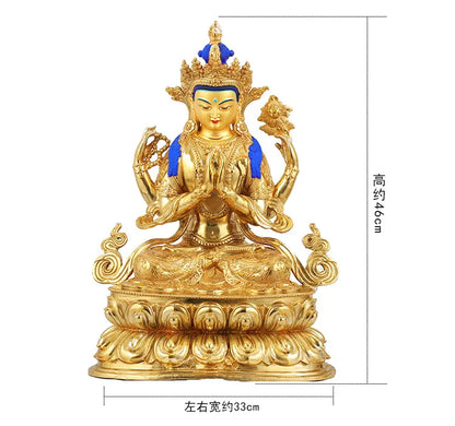good Buddha HOME Temple Greco-Buddhist efficacious Protection # Buddhism Four arm Guanyin Buddha gild statue  46CM