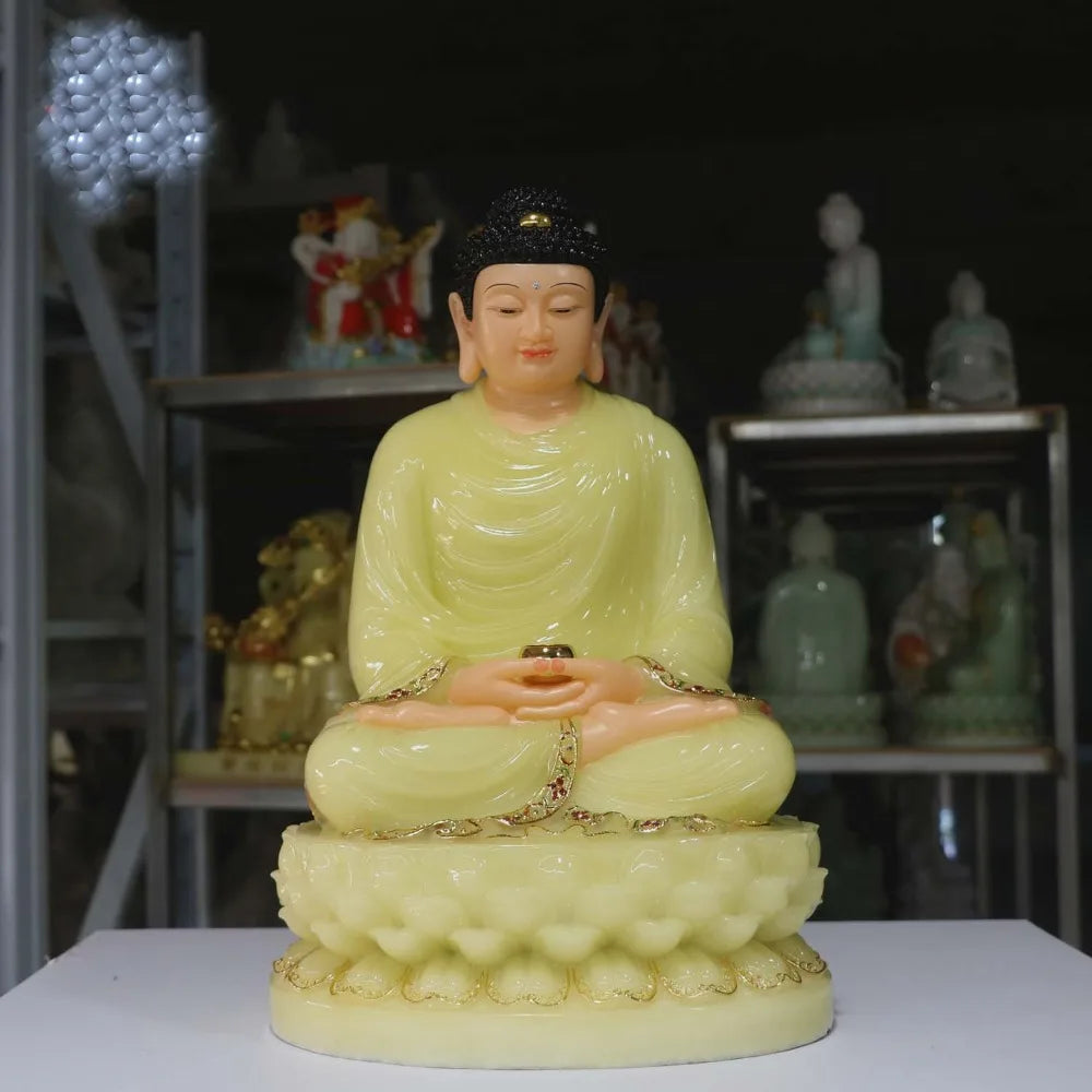 good high-grade Home Hall Buddhism efficacious Talisman Mascot Buddhist Sakyamuni Buddha jade gilding Sculpture statue  32CM