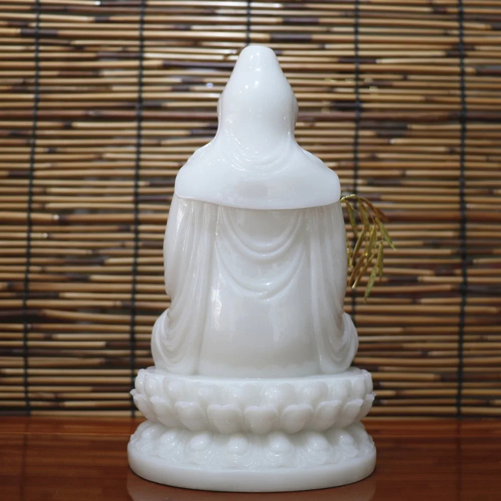 good - high-grade Home Hall efficacious Talisman Mascot Goddess Guanyin Buddha Avalokitesvara white jade Sculpture statue  22CM