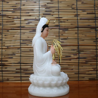 good - high-grade Home Hall efficacious Talisman Mascot Goddess Guanyin Buddha Avalokitesvara white jade Sculpture statue  22CM