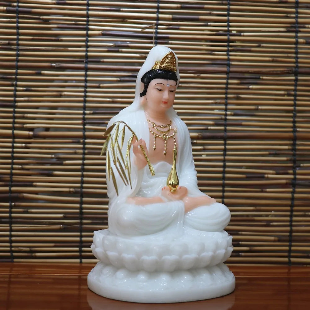 good - high-grade Home Hall efficacious Talisman Mascot Goddess Guanyin Buddha Avalokitesvara white jade Sculpture statue  22CM