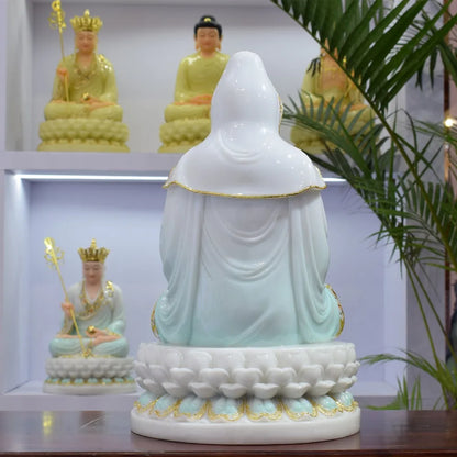 good- high-grade Home Hall efficacious Talisman Mascot Guanyin PUSA Buddha Avalokitesvara white jade Sculpture statue  32CM