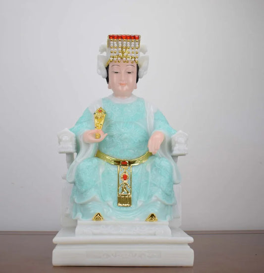 good -high-grade Home efficacious Talisman Mascot Goddess of SEA Matsu MAZU Guanyin Buddha jade gilding Sculpture statue 28cm