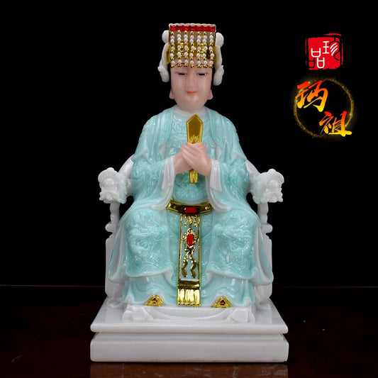 good- high-grade Home efficacious Talisman Mascot Goddess of SEA Matsu MAZU Guanyin Buddha jade gilding Sculpture statue  28cm
