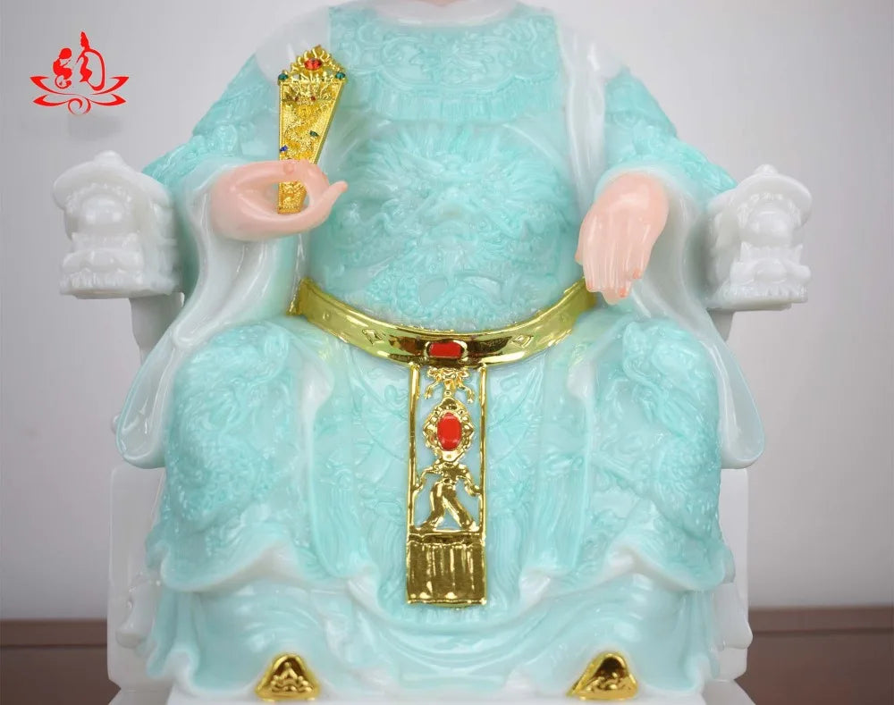 good -high-grade Home efficacious Talisman Mascot Goddess of SEA Matsu MAZU Guanyin Buddha jade gilding Sculpture statue 28cm