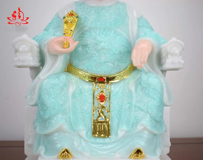 good -high-grade Home efficacious Talisman Mascot Goddess of SEA Matsu MAZU Guanyin Buddha jade gilding Sculpture statue 28cm