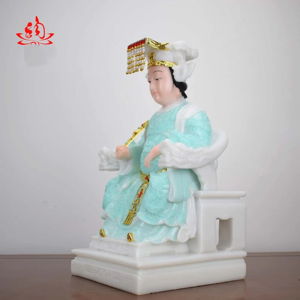 good -high-grade Home efficacious Talisman Mascot Goddess of SEA Matsu MAZU Guanyin Buddha jade gilding Sculpture statue 28cm