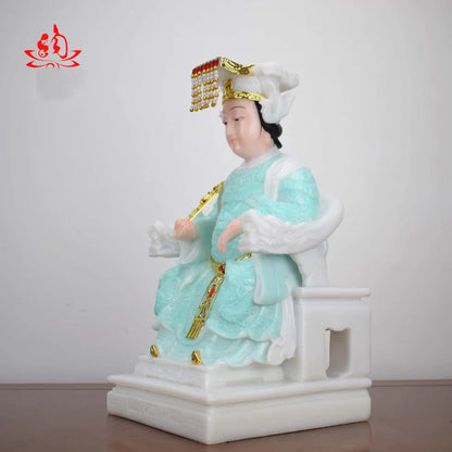 good -high-grade Home efficacious Talisman Mascot Goddess of SEA Matsu MAZU Guanyin Buddha jade gilding Sculpture statue 28cm