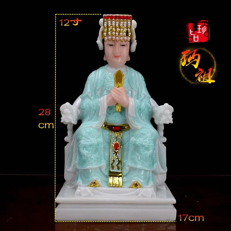 good- high-grade Home efficacious Talisman Mascot Goddess of SEA Matsu MAZU Guanyin Buddha jade gilding Sculpture statue  28cm