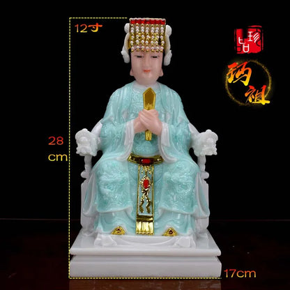 good- high-grade Home efficacious Talisman Mascot Goddess of SEA Matsu MAZU Guanyin Buddha jade gilding Sculpture statue  28cm
