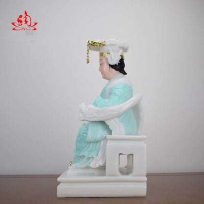 good -high-grade Home efficacious Talisman Mascot Goddess of SEA Matsu MAZU Guanyin Buddha jade gilding Sculpture statue 28cm