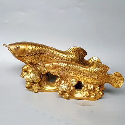 good luck Bring in wealth treasure HOME business Money Drawing efficacious Talisman # Golden Fish Arowana Brass statue