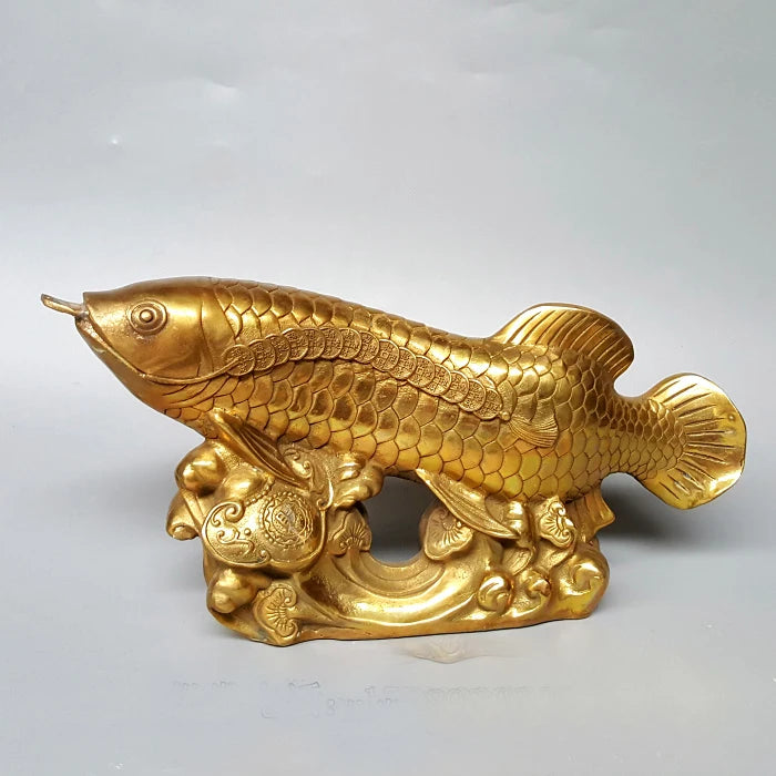 good luck Bring in wealth treasure HOME business Money Drawing efficacious Talisman # Golden Fish Arowana Brass statue