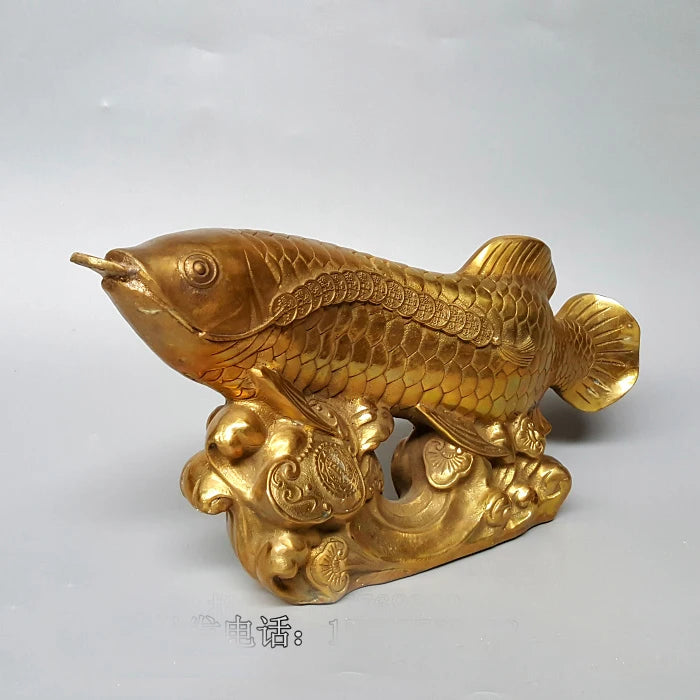 good luck Bring in wealth treasure HOME business Money Drawing efficacious Talisman # Golden Fish Arowana Brass statue