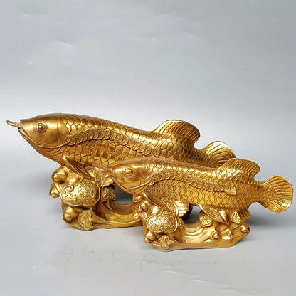 good luck Bring in wealth treasure HOME business Money Drawing efficacious Talisman # Golden Fish Arowana Brass statue