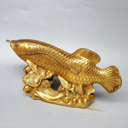 good luck Bring in wealth treasure HOME business Money Drawing efficacious Talisman # Golden Fish Arowana Brass statue