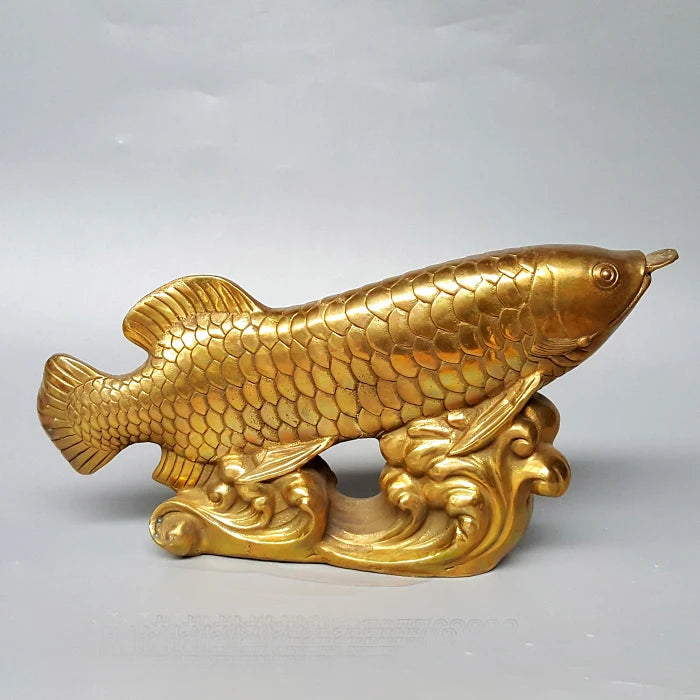 good luck Bring in wealth treasure HOME business Money Drawing efficacious Talisman # Golden Fish Arowana Brass statue