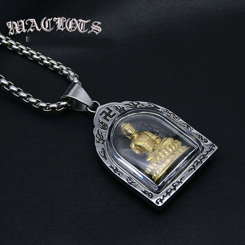 good luck  Buddhist Greco-Buddhist pocket travel efficacious Buddha Bless Talisman Titanium steel Pendant Amulet