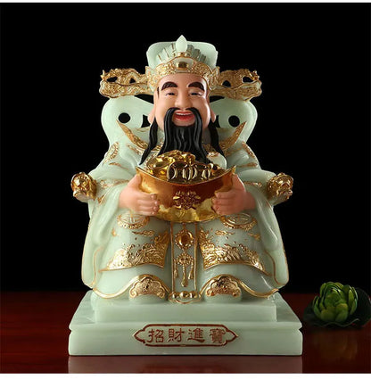 grade home shop TOP efficacious Talisman Mascot god of wealth CAI SHEN YE jade gilding carving Sculpture statue  30cm