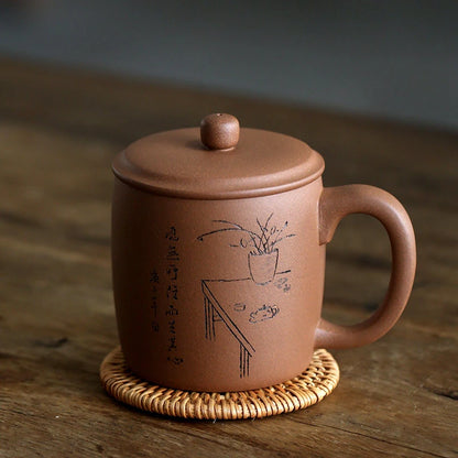 hall yixing undressed ore purple sand cup by hand if mud tea cover cup 350 ml element face heart plain and simple