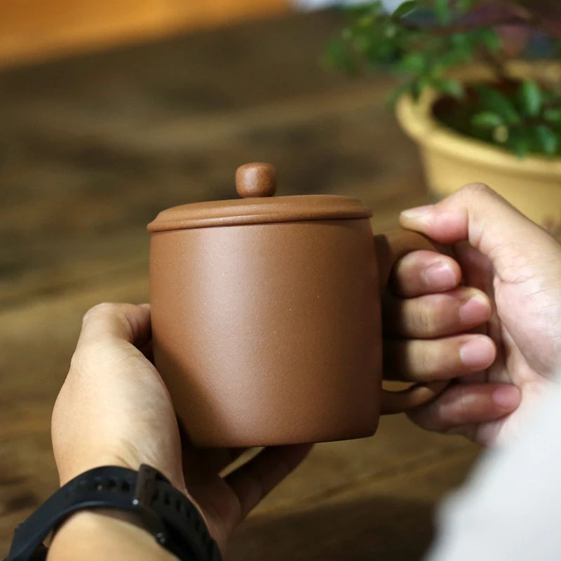 hall yixing undressed ore purple sand cup by hand if mud tea cover cup 350 ml element face heart plain and simple