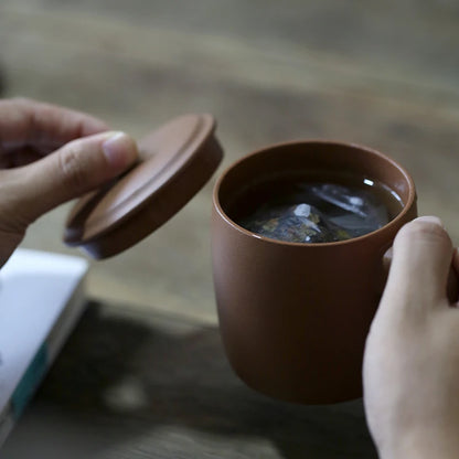 hall yixing undressed ore purple sand cup by hand if mud tea cover cup 350 ml element face heart plain and simple