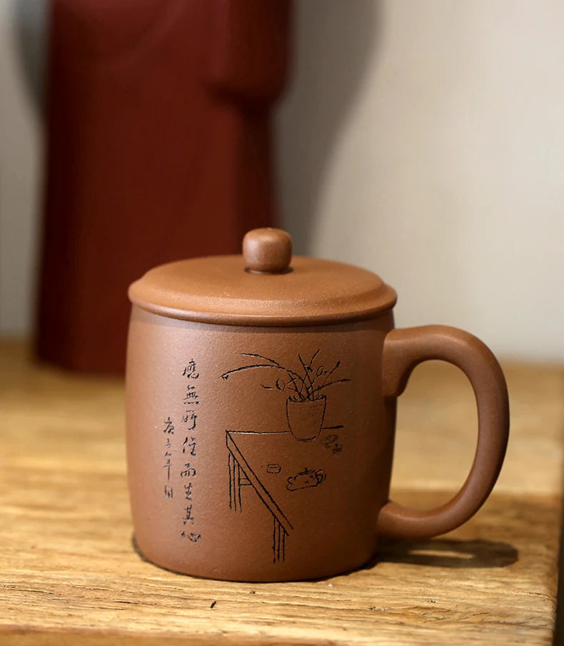 hall yixing undressed ore purple sand cup by hand if mud tea cover cup 350 ml element face heart plain and simple