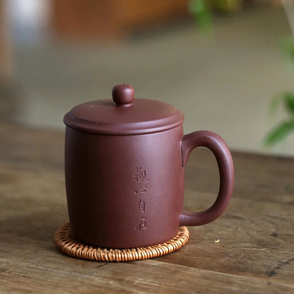 hall yixing undressed ore purple sand cup by hand if mud tea cover cup 350 ml element face heart plain and simple