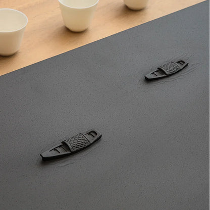 hand carved stone tea tray weighted table for Chinese kungfu tea set river boat design invisible water draining outlet rectangle