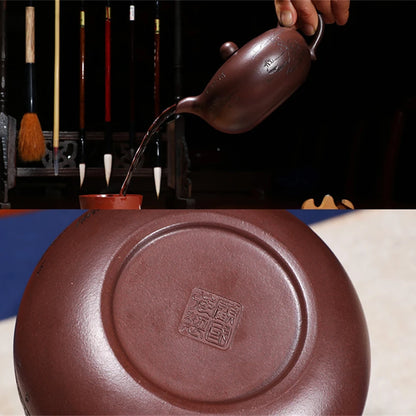 hand carved tea pot embossed real yixing zisha pot marked Chinese original ore pot on sales purple grit
