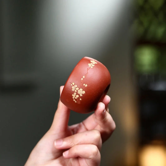 hand carved wintersweet flower tea cup original ore real yixing zisha dahongpao clay marked kungfu plum on sales 65ml one piece