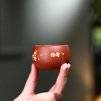 hand carved wintersweet flower tea cup original ore real yixing zisha dahongpao clay marked kungfu plum on sales 65ml one piece