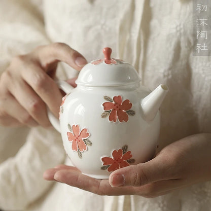 hand-painted apricot blossom heap carved small pure and fresh and pure manual single pot set of household utensils