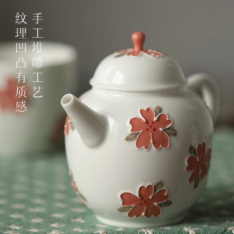 hand-painted apricot blossom heap carved small pure and fresh and pure manual single pot set of household utensils