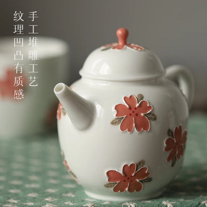 hand-painted apricot blossom heap carved small pure and fresh and pure manual single pot set of household utensils