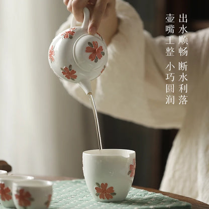 hand-painted apricot blossom heap carved small pure and fresh and pure manual single pot set of household utensils