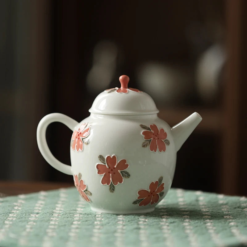 hand-painted apricot blossom heap carved small pure and fresh and pure manual single pot set of household utensils