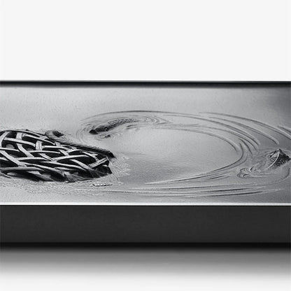 handmade carved tea tray heavy black stone lotus root fish relief pond design water draining tea boat serving tray table China