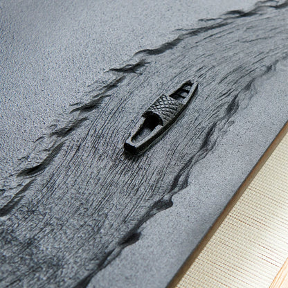 handmade carved weighted black stone tea tray engraved bridge boat serving trays for tea set table with feet water draining new