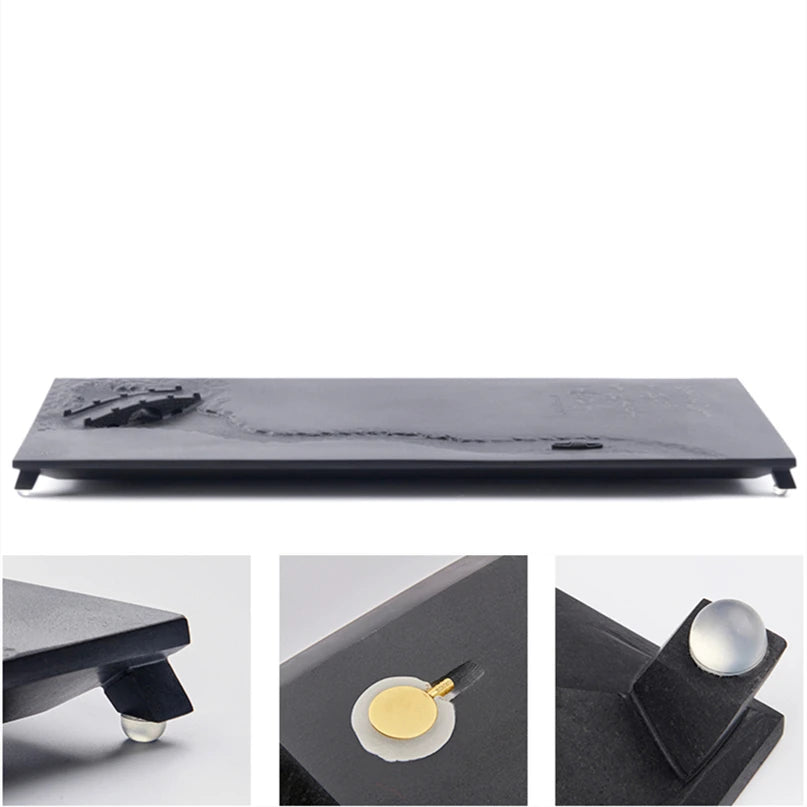 handmade carved weighted black stone tea tray engraved bridge boat serving trays for tea set table with feet water draining new