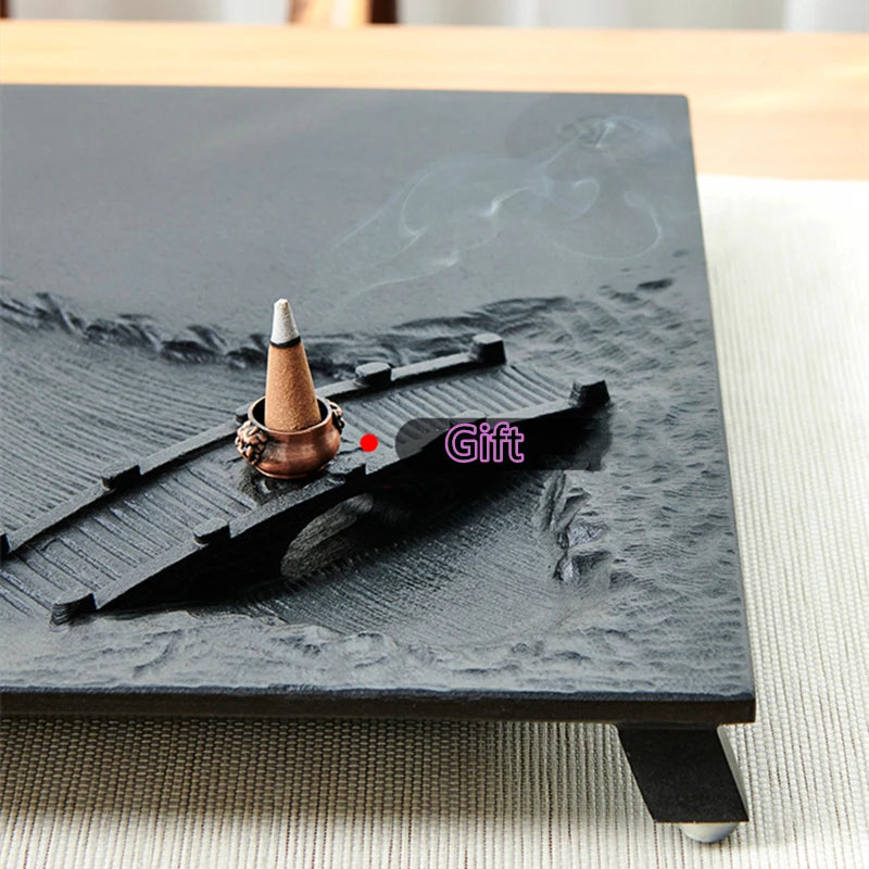 handmade carved weighted black stone tea tray engraved bridge boat serving trays for tea set table with feet water draining new