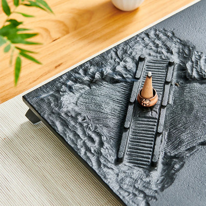 handmade carved weighted black stone tea tray engraved bridge boat serving trays for tea set table with feet water draining new