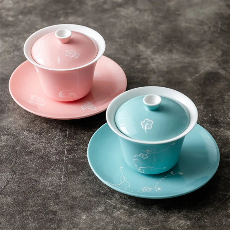 handmade craft porcelain gaiwan cup saucer coaster lid Chinese tureen tea brewer covered bowl couple gift on sales