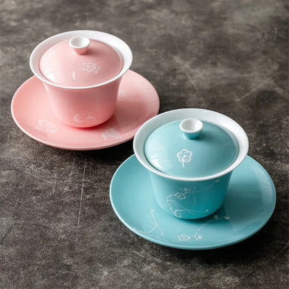 handmade craft porcelain gaiwan cup saucer coaster lid Chinese tureen tea brewer covered bowl couple gift on sales