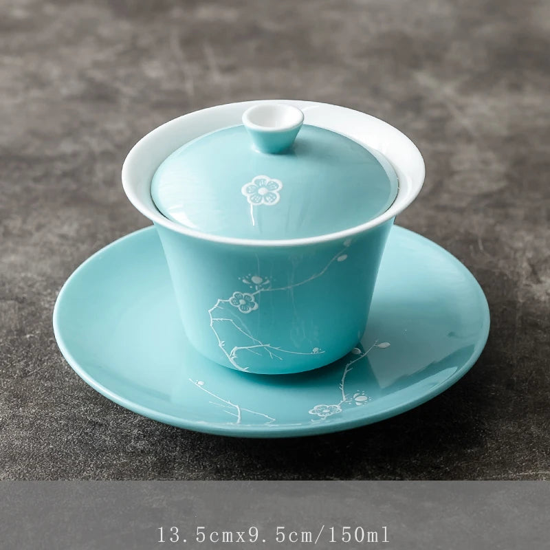 handmade craft porcelain gaiwan cup saucer coaster lid Chinese tureen tea brewer covered bowl couple gift on sales