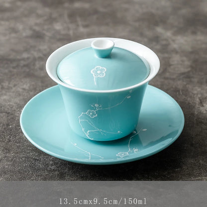 handmade craft porcelain gaiwan cup saucer coaster lid Chinese tureen tea brewer covered bowl couple gift on sales