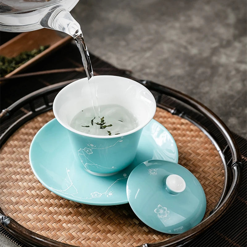 handmade craft porcelain gaiwan cup saucer coaster lid Chinese tureen tea brewer covered bowl couple gift on sales