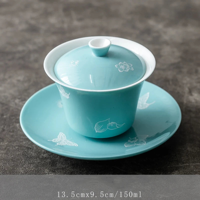 handmade craft porcelain gaiwan cup saucer coaster lid Chinese tureen tea brewer covered bowl couple gift on sales