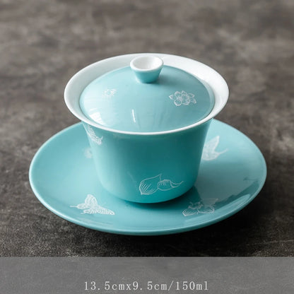 handmade craft porcelain gaiwan cup saucer coaster lid Chinese tureen tea brewer covered bowl couple gift on sales